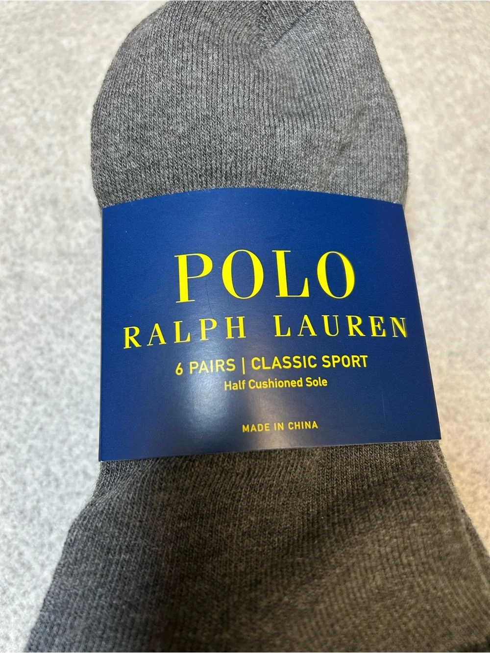 Polo Ralph Lauren Men's Socks Classic Ankle Cut Sport 6 Pairs NWT Gray with Red